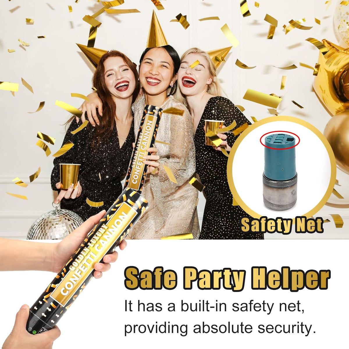 Confetti Cannon, 5 Packs Gold Confetti Poppers, 12 inch Party Poppers Confetti Shooters for