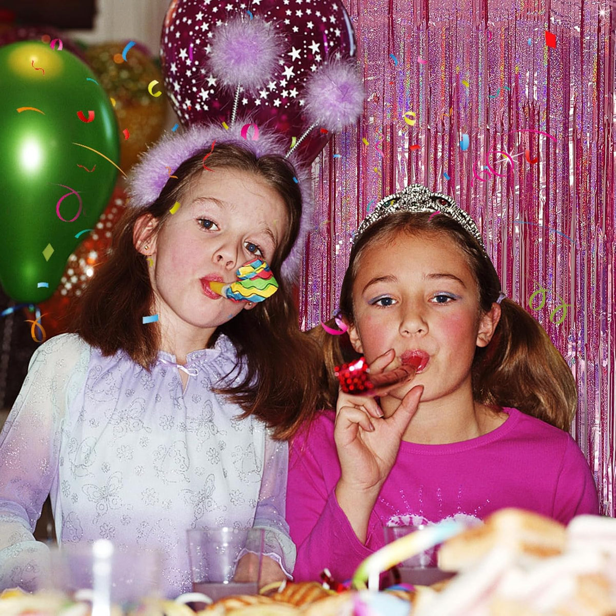 Tinsel Curtain Party Backdrop Pink Birthday Decorations 2 Packs Glitter Foil Fringe Curtain Party