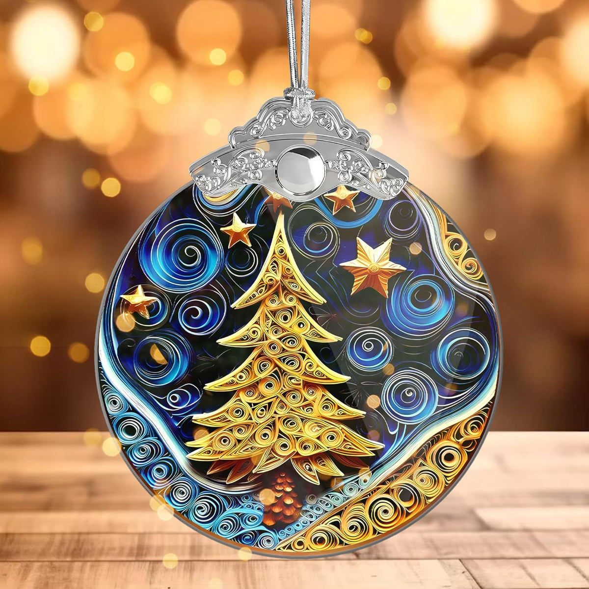 Christmas Ornament 2025, Christmas Tree Round Shape, 4 Inch Acrylic Ornament Art, Holiday
