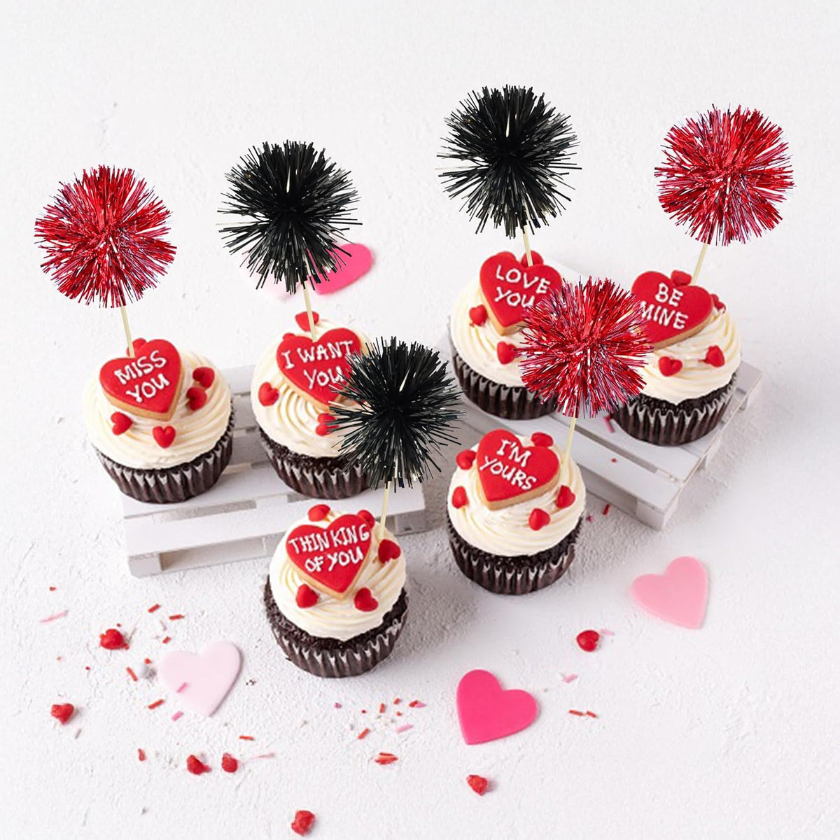 Ephlyn 30Pcs Foil Firework Cupcake Toppers Party Birthday Cake Toppers Supplies Sparkle Tinsel