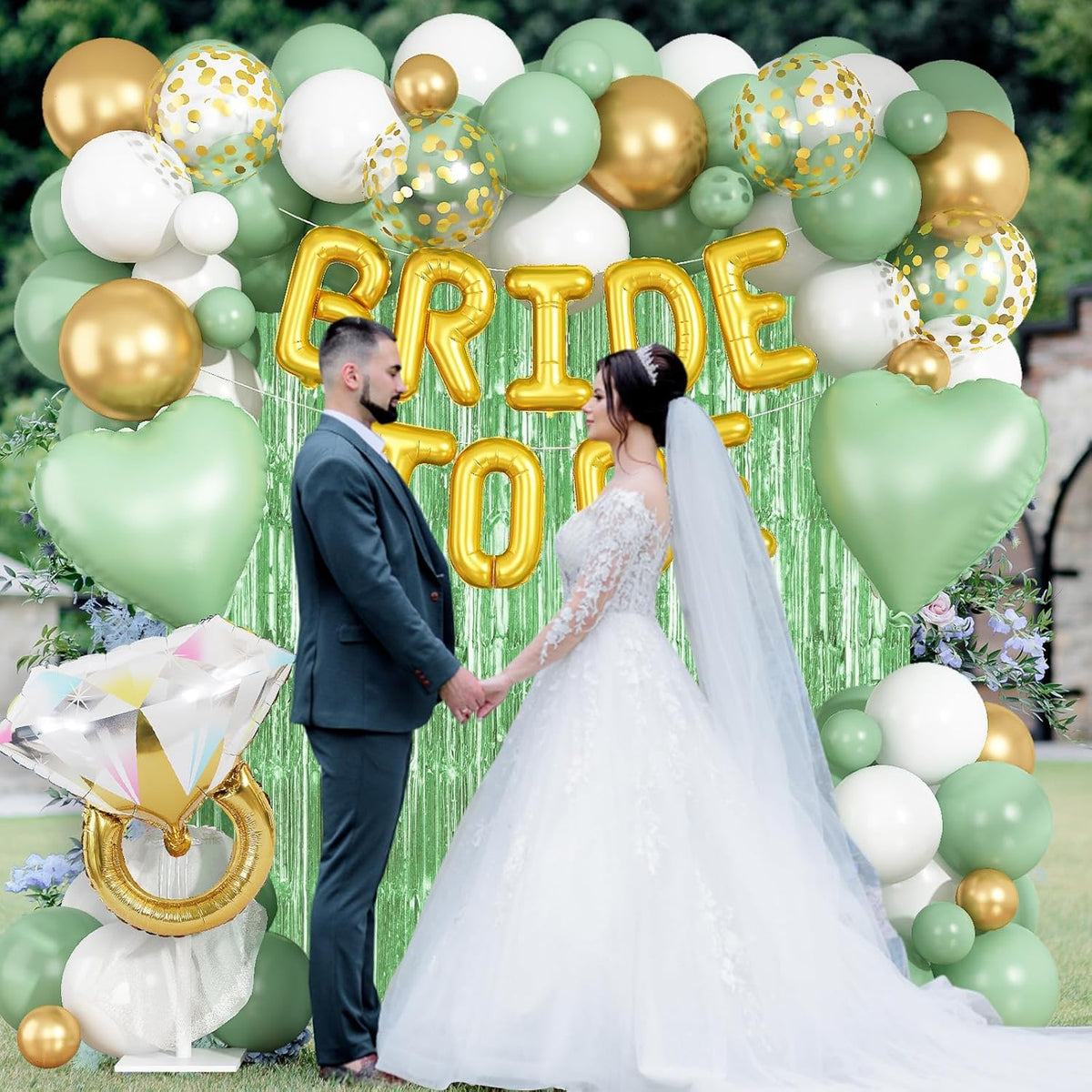 Sage Green Bachelorette Party Decorations, Bride To Be Helium Mylar Foil Letter Balloons with White