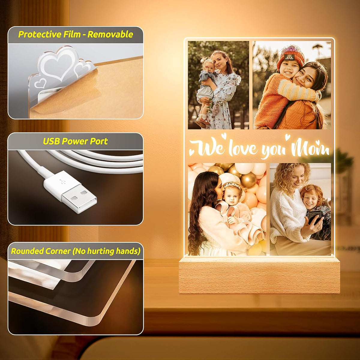 Personalized Picture Frame with Night Light, Customized Photo Frame with Photos, Customized Photo