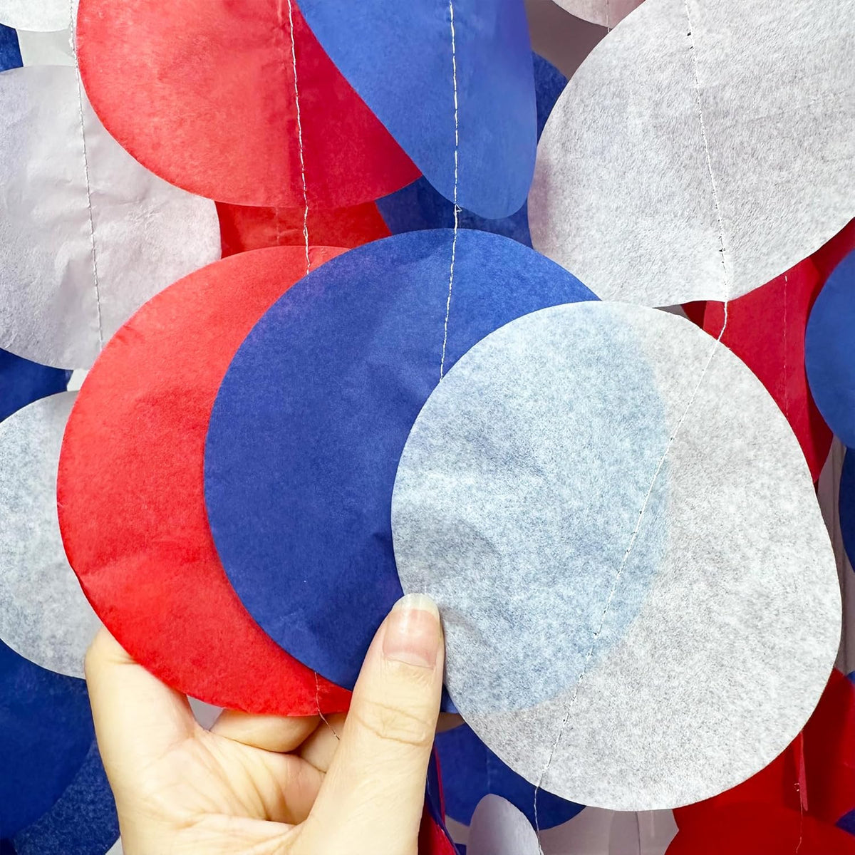 192Ft Royal Blue Red White Party Decorations Big Circle Dots Tissue Paper Backdrop Streamer Garland