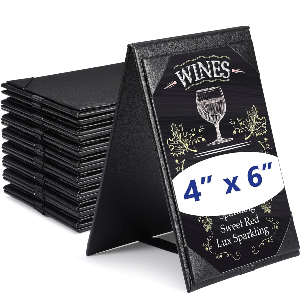 Gerrii Leatherette Table Tents Black PU Leather Menu Covers Bulk Double Sided Frame Sign Holders 2