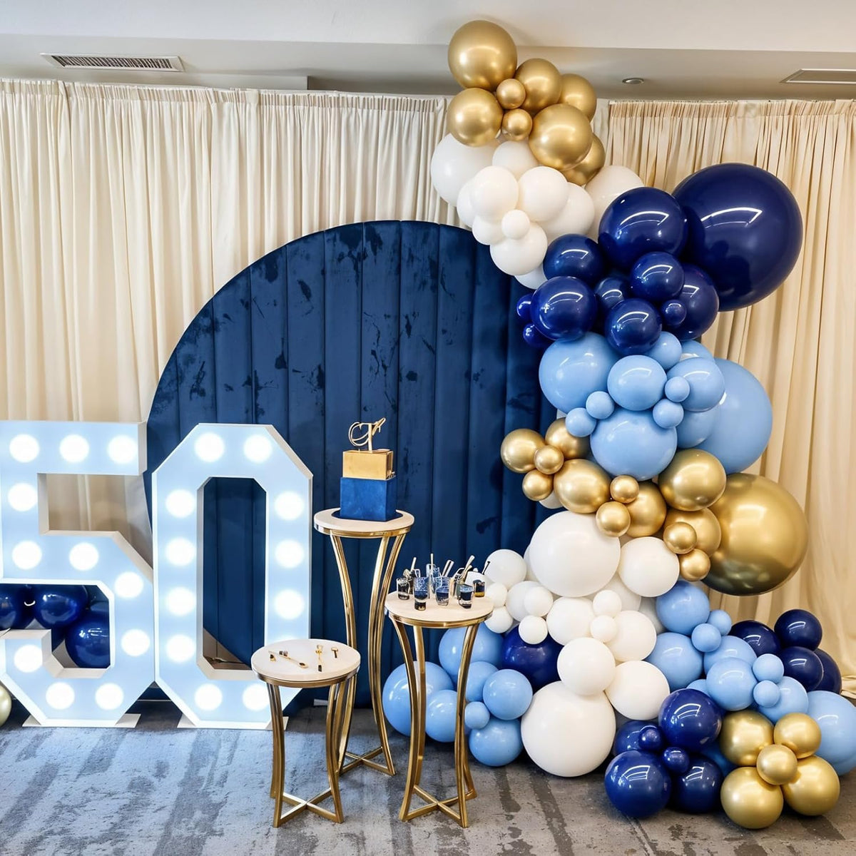 Blue and Gold Balloons, 50pcs Metallic Blue Gold Balloons, Navy Macaron Balloon Confetti Balloon