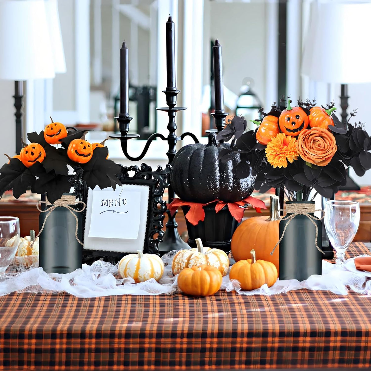 Vintage Glass Flower Vase，12 Pack Farmhouse Black Glass Centerpiece Vases Mason Jars for Halloween