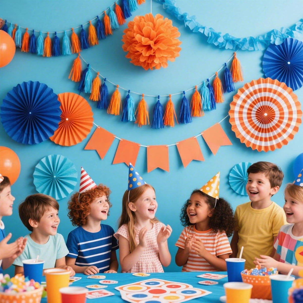 Orange and Blue Paper Tassel, 20 Pack, Party Decorations for Birthday, Baby Shower, Sprot