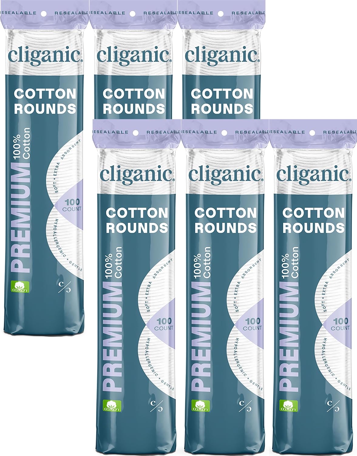 Cliganic Premium Cotton Rounds | Makeup Remover Pads, Hypoallergenic, Lint-Free | 100% Pure Cotton