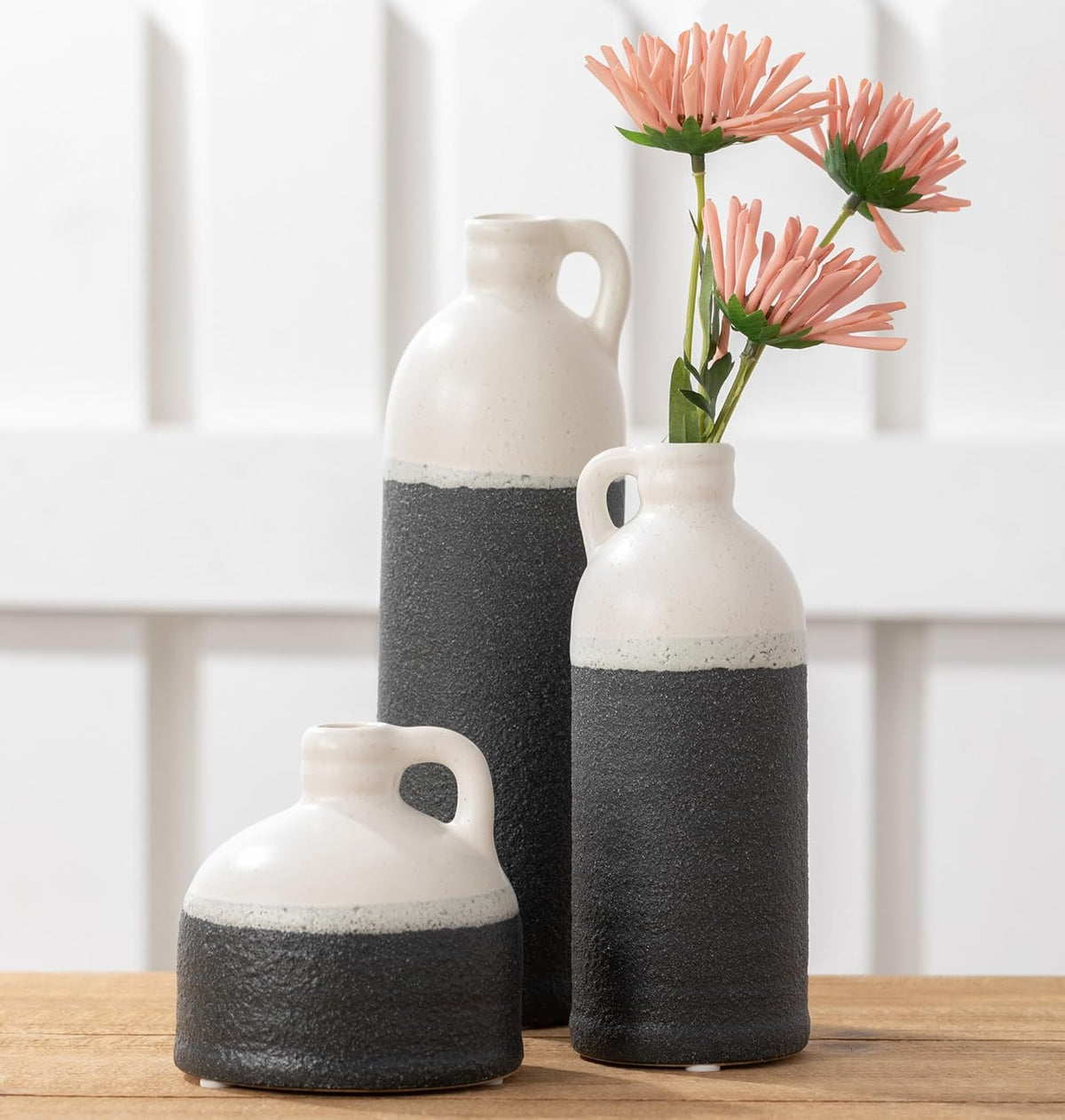 Sullivans Jug Vase Set, Two Tone White and Grey Texture Farmhouse Decor for Your Kitchen, Bedroom