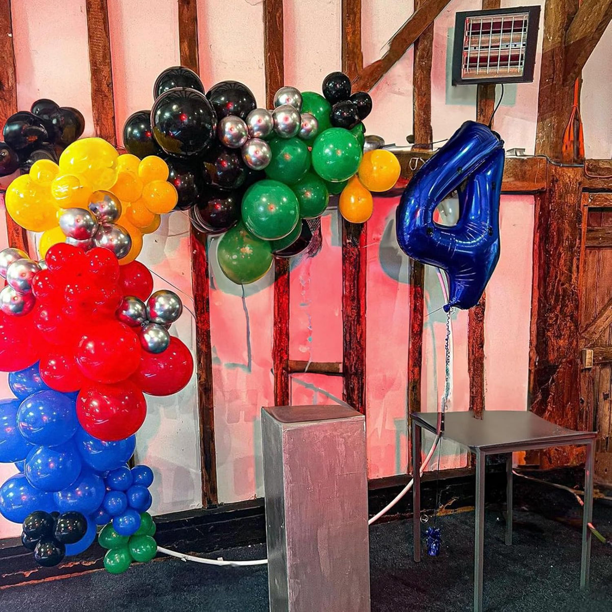 60 Pack Balloons Red Yellow Green Blue Black Party Balloons with Metallic Silver Helium Balloon