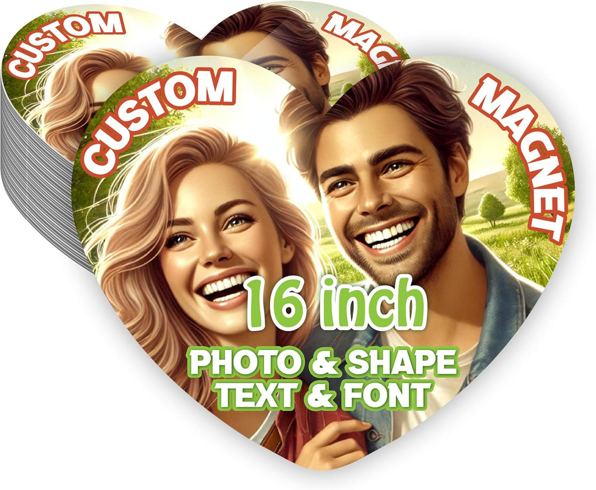 KETABAO – 16" Customized Heart Photo Magnets - Personalized Refrigerator and Car Magnets for Home