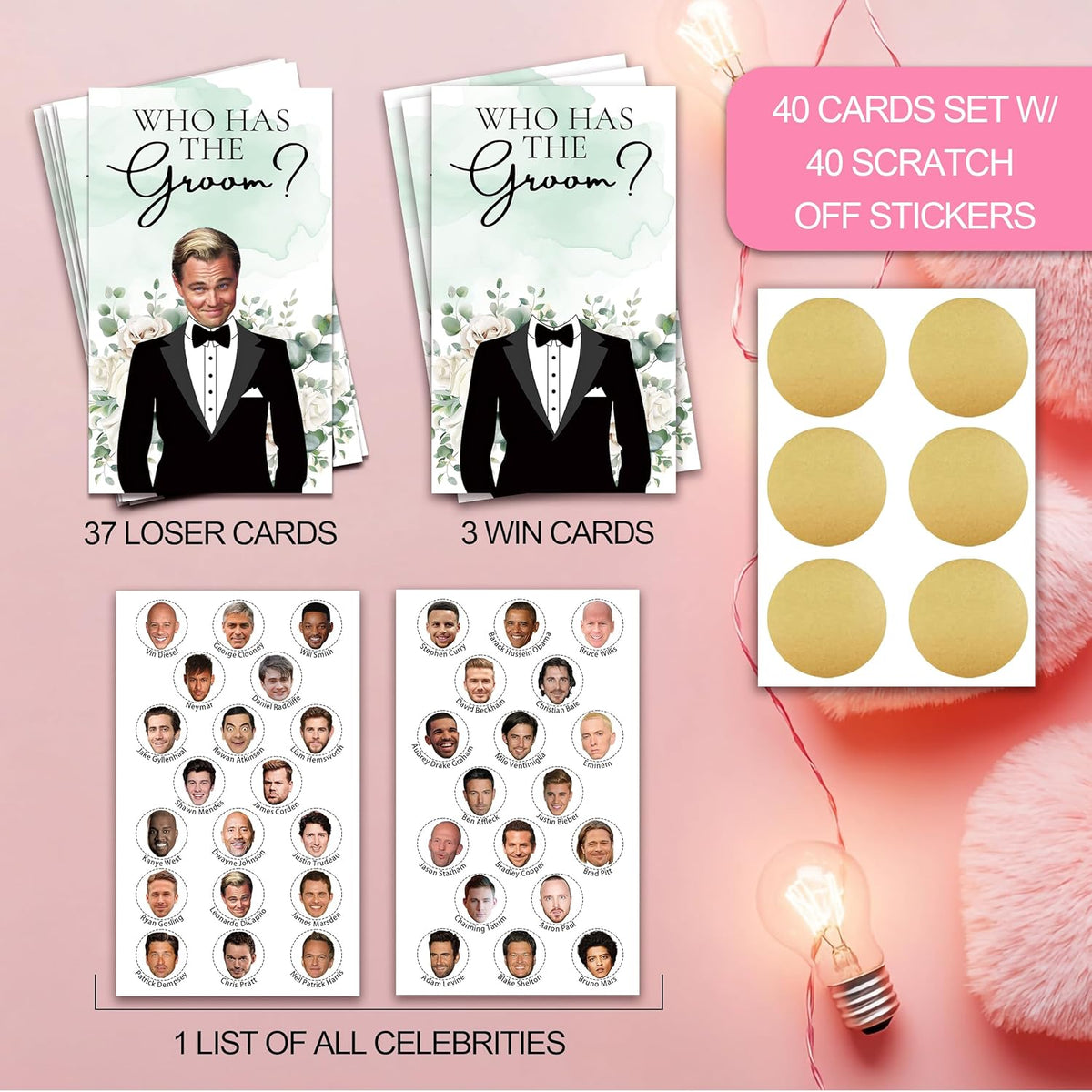 Who Has The Groom Bridal Shower Scratch Off Cards, 41Pcs Funny Floral Wedding Shower Scratch Off