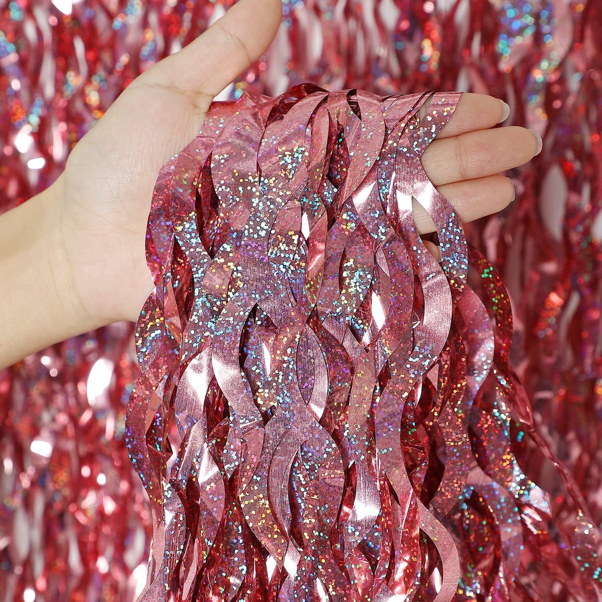 3 Pack 3.3 ft x 6.6 ft Tinsel Curtain -CYLMFC Rose Gold Birthday Backdrop Background for Wedding