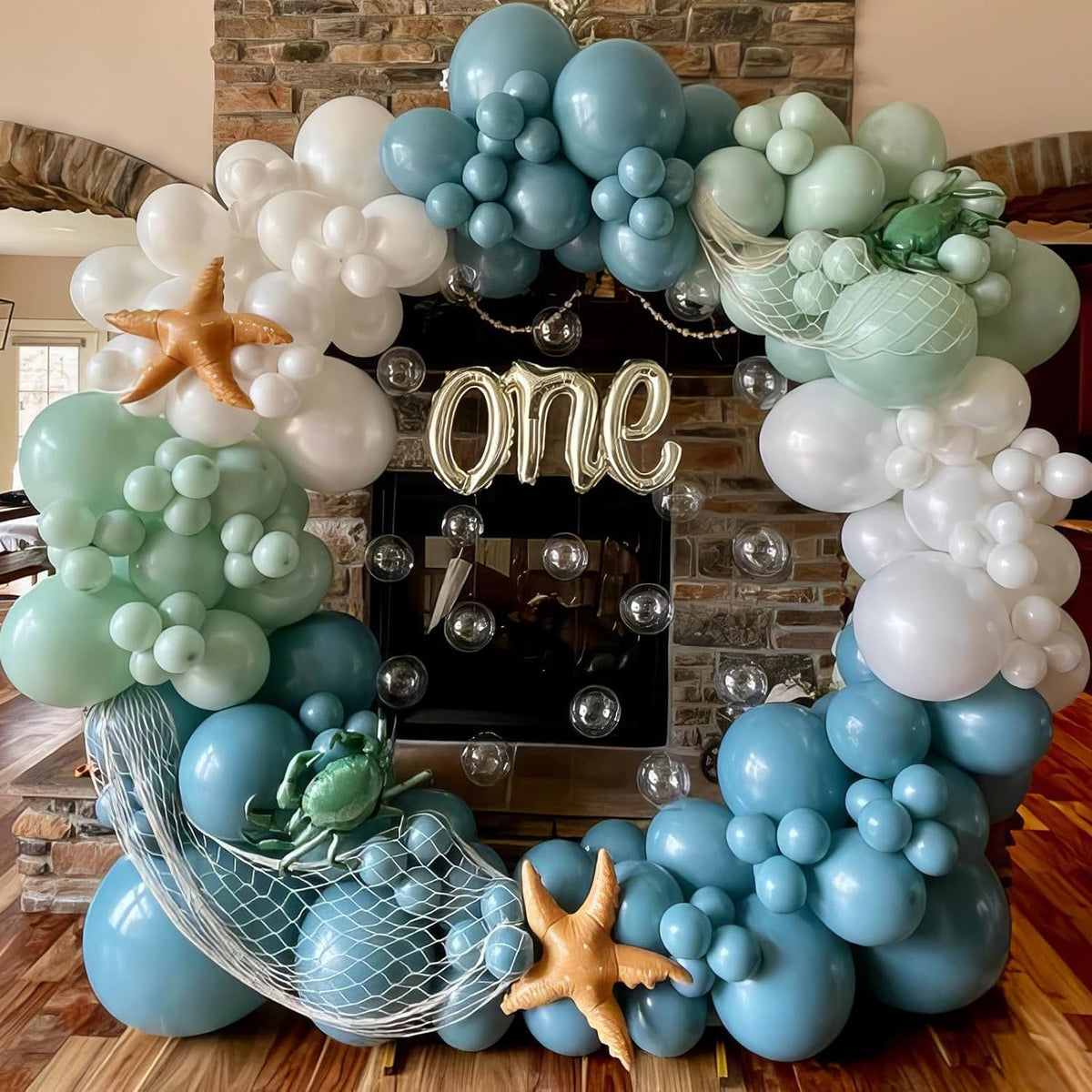 Dusty Blue Green Balloon, Sage Green and Retro Blue Balloons, Sand White Metallic Gold Sea Balloons
