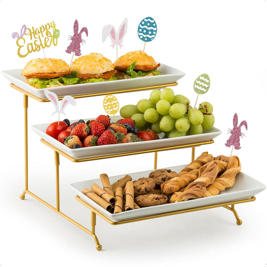 YHOSSEUN Large 3 Tier Serving Tray with Serving Stand, Serving Dishes for Entertaining, Tiered