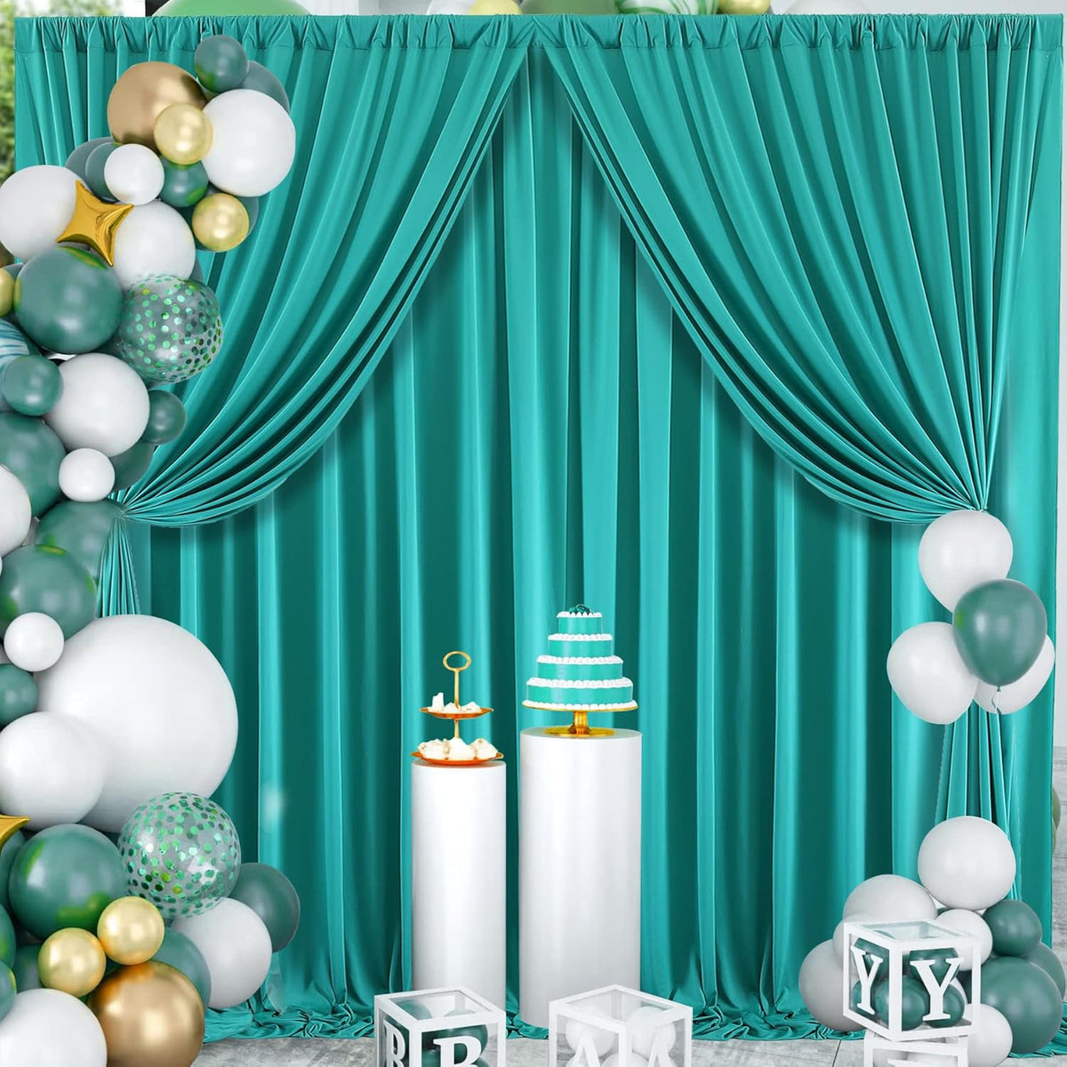 10 ft x 10 ft Wrinkle Free Turquoise Backdrop Curtain for Parties, Thick Polyester Teal Photo