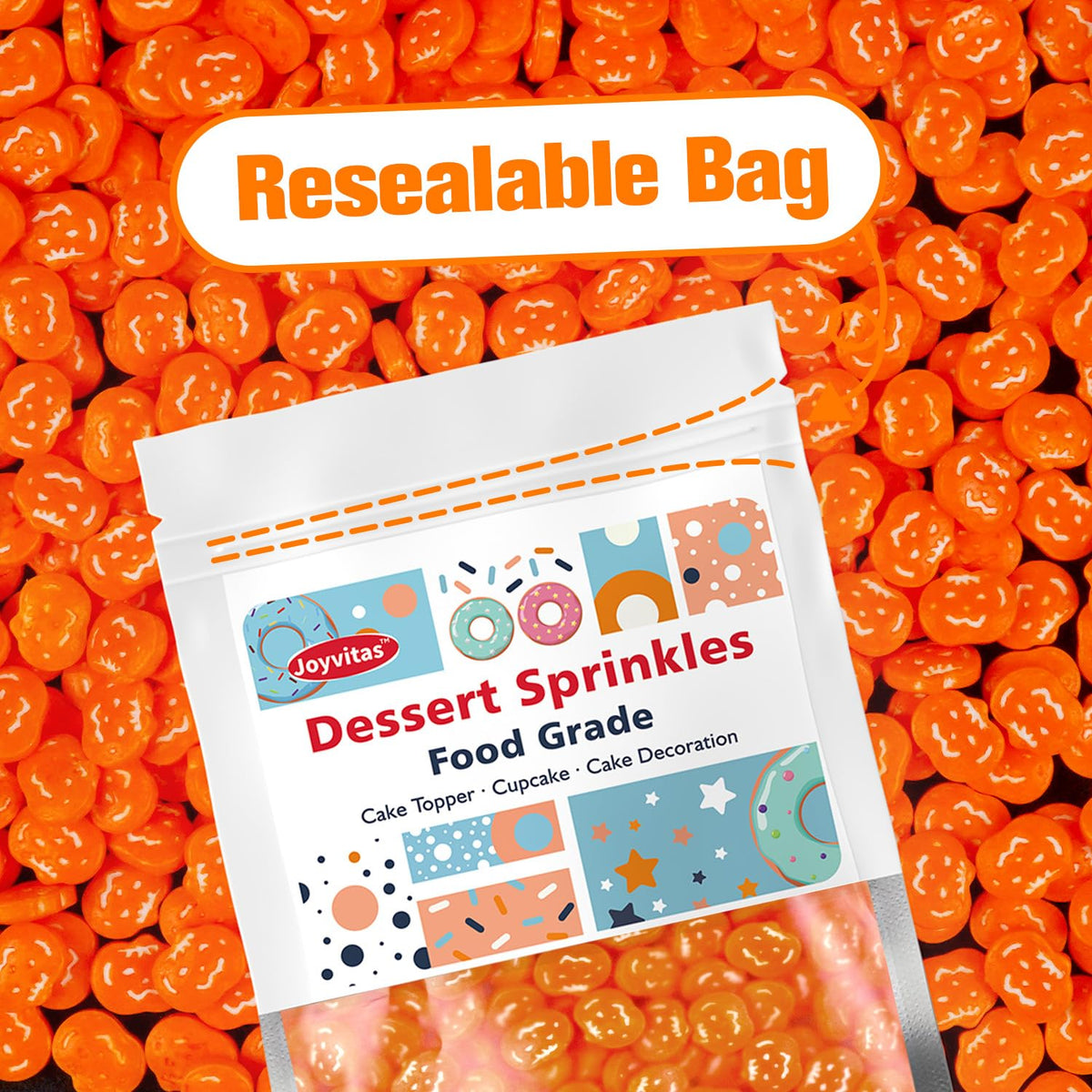 Edible Pumpkin Sprinkles for Cake Decorating, Halloween Orange Sugar Sprinkles, 150g/5.29oz