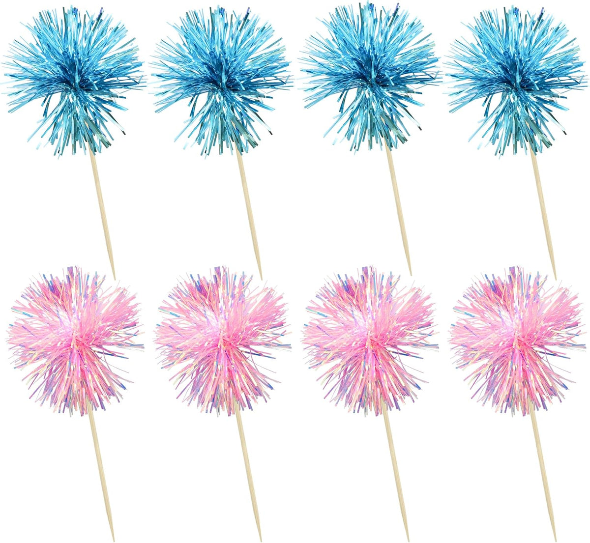 Ephlyn 30Pcs Foil Firework Cupcake Toppers Sparkle Tinsel Cupcake Picks Happy Birthday Cake