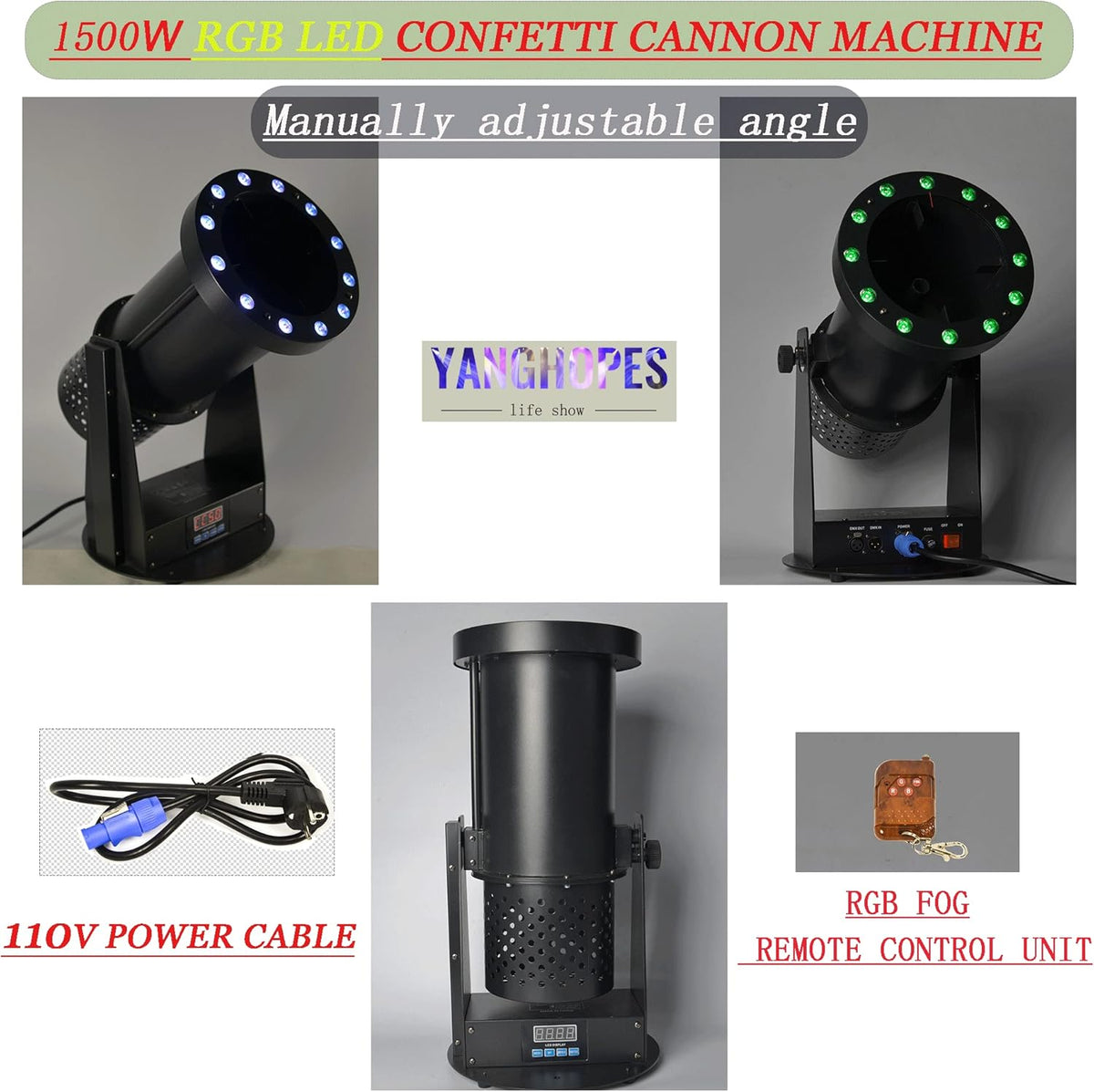 1500W Professional Confetti Machine RGB 12LEDs Cannon Machine Electric Confetti Launcher Confetti