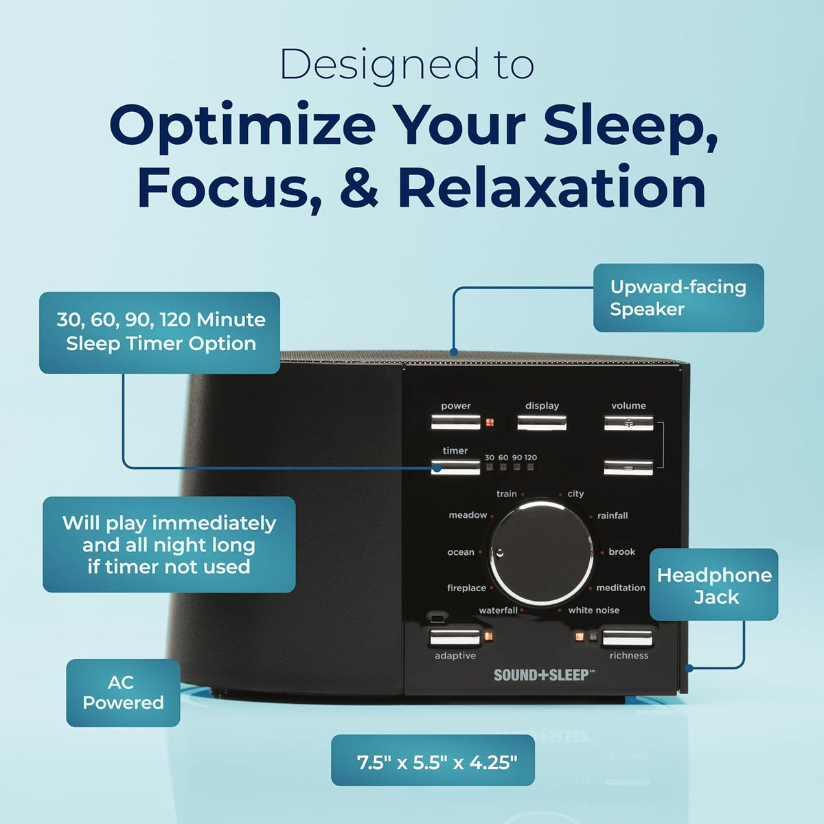 Sound+Sleep High Fidelity Sleep Sound Machine with 30 Guaranteed Non-Looping Nature Sounds, and
