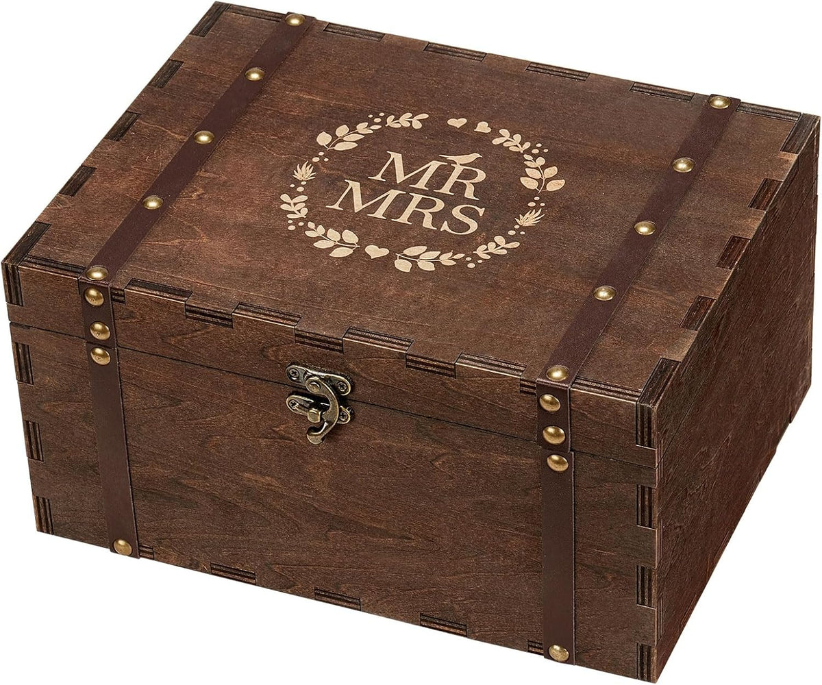 AW BRIDAL Large Mr and Mrs Wedding Keepsake Box with Lids, Engraved Wooden Storage and Decorative