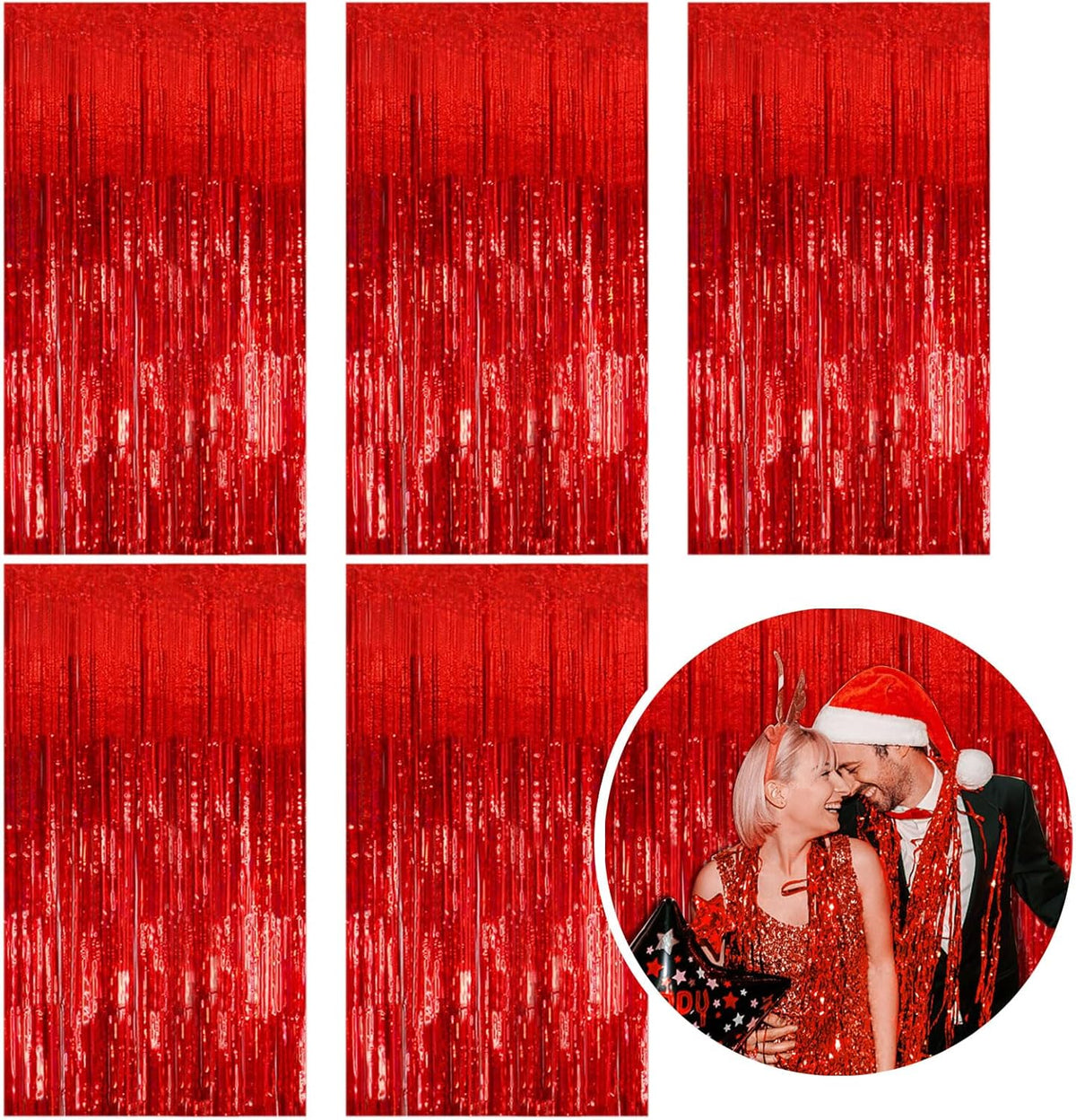 5 Pack Foil Curtain Backdrop Red Metallic Tinsel Foil Fringe Curtains Photo Booth Props for