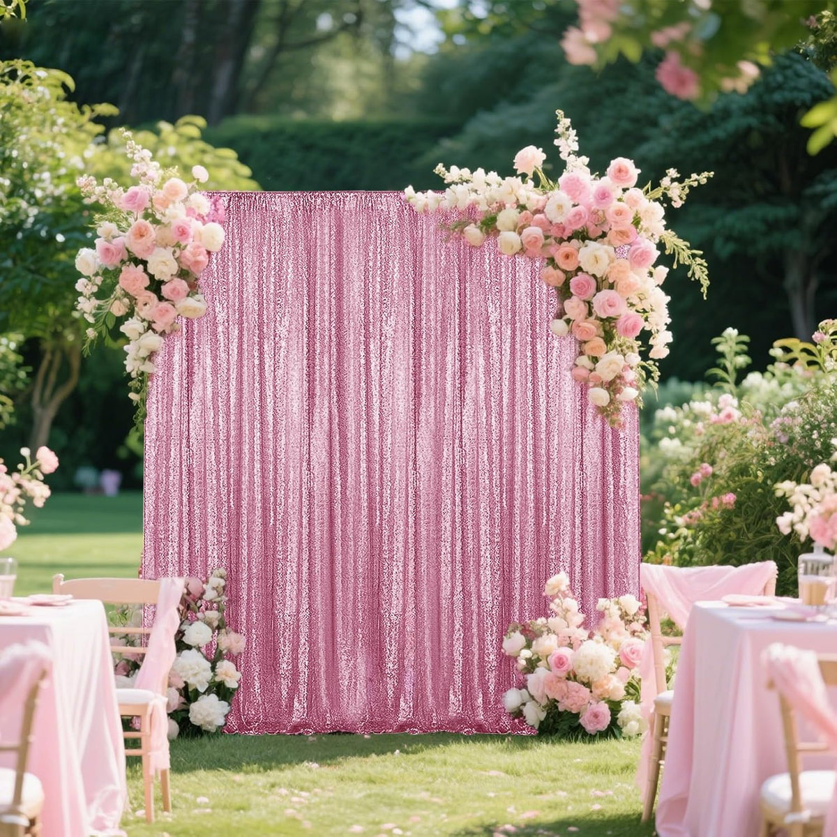 Pink Sequin Backdrop Curtain 2 Pieces 2FTx8FT Glitter Photography Backdrop for Party Wedding