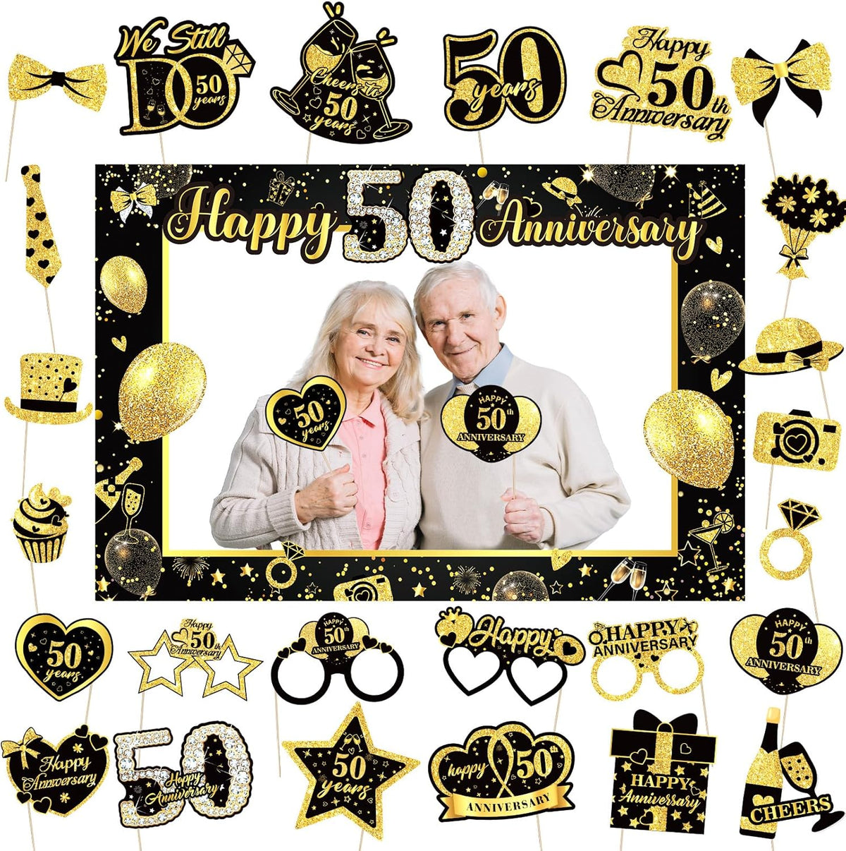 50th Wedding Anniversary Decorations Black Gold 50th Wedding Anniversary Party Photo Booth Props