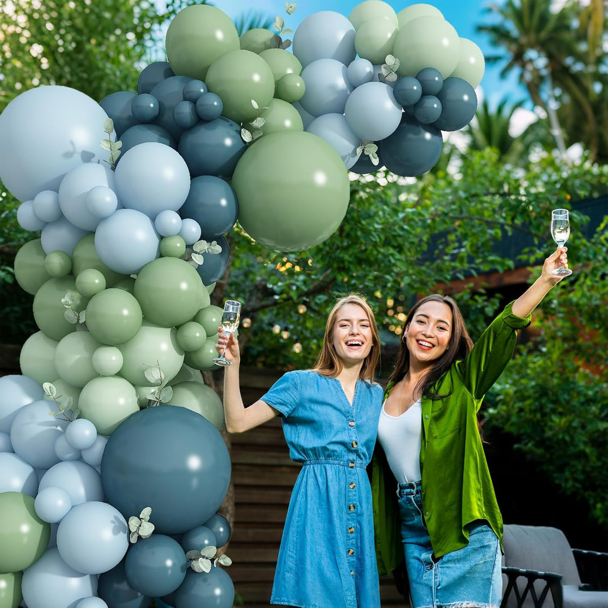 Blue and Green Balloon Arch Kit 107Pcs Dusty Blue Sage Green Balloons Garland Retro Slate Haze Fog