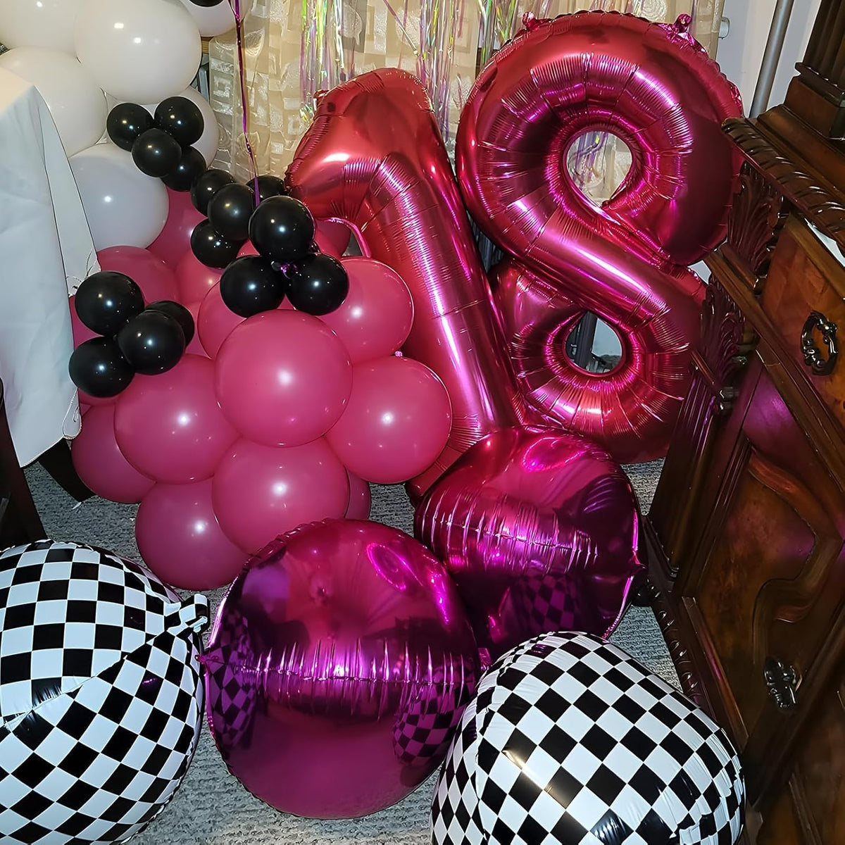 12Pcs Hot Pink Round Foil Balloons, 22" 15" 10" 4D Helium Ball Balloon, Metallic Pink Foil Balloon