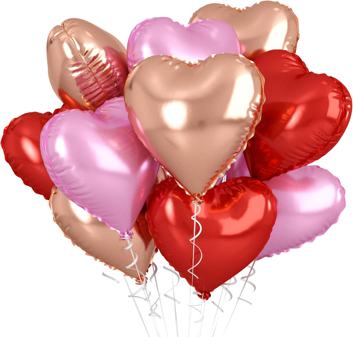 Rose Gold & Pink Heart Balloons - 10 Pcs 18 Inch Foil Heart Shaped Balloons for Girls Women - Red