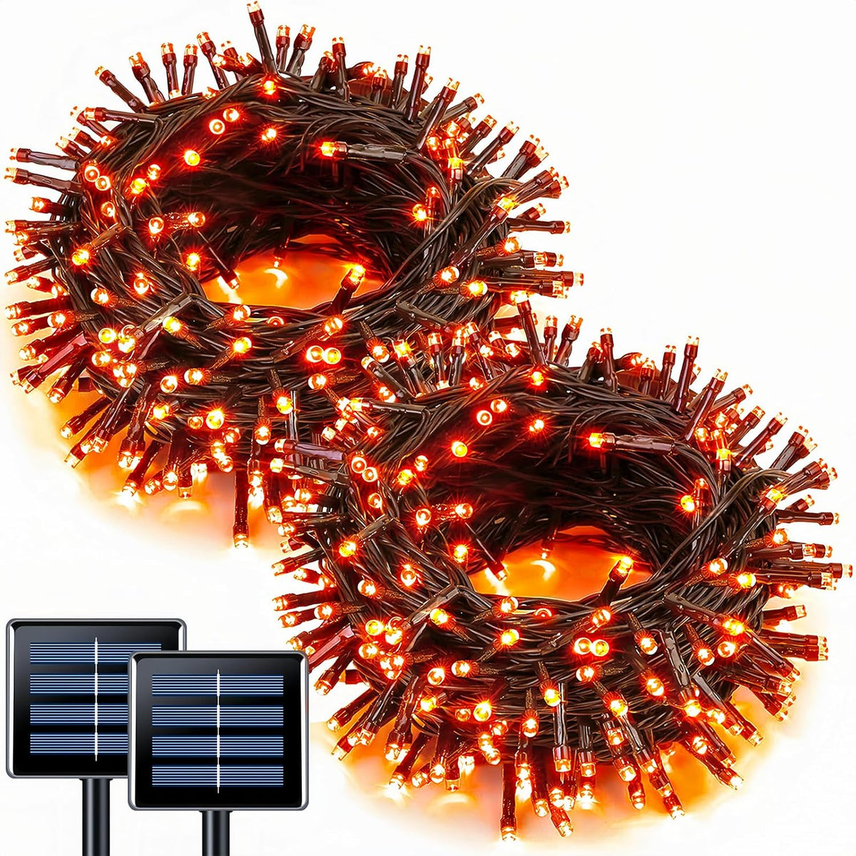 JMEXSUSS 2 Pack Orange Halloween Lights: 100 LED 33ft Solar Halloween Lights Outdoor Waterproof - 8