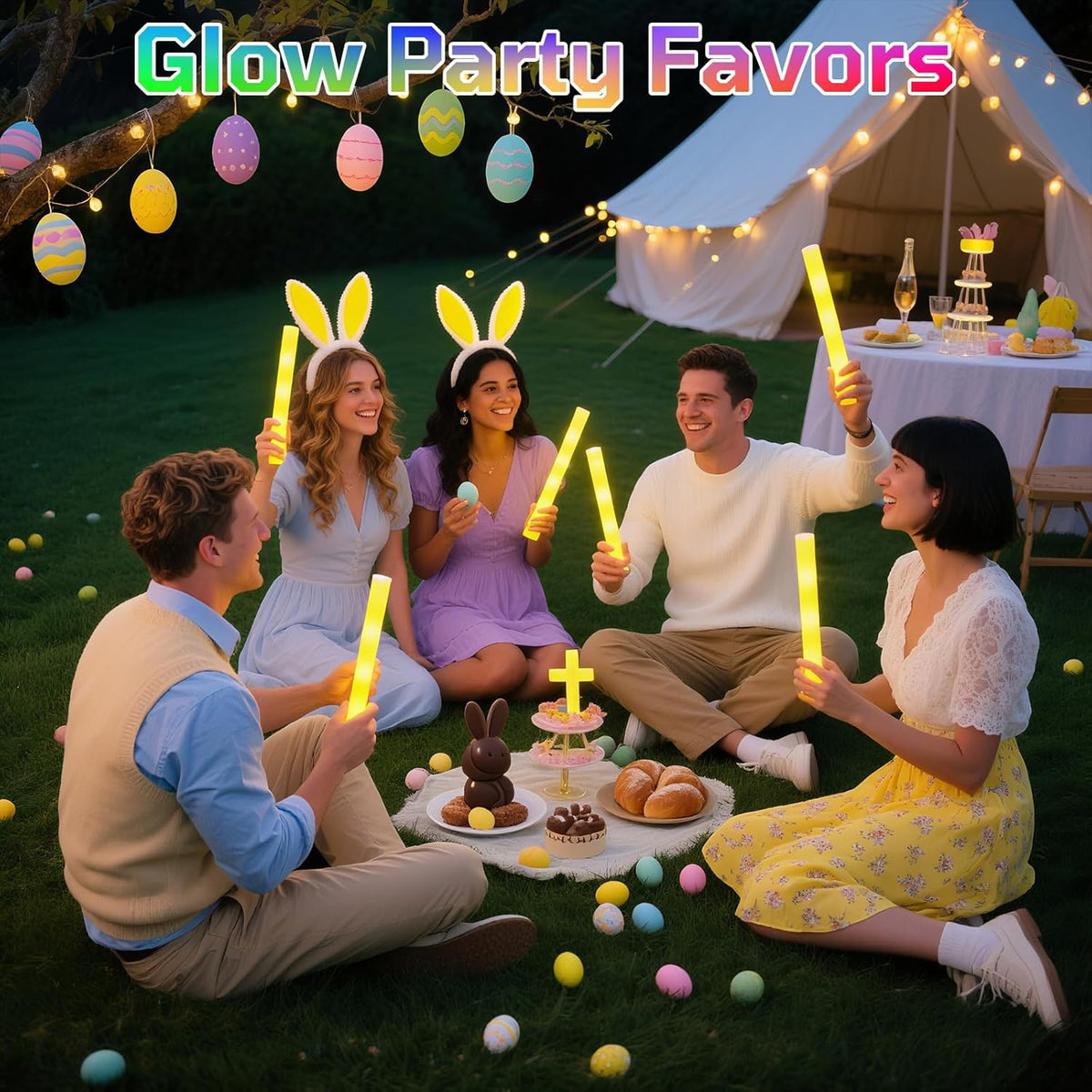 Foam Glow Sticks Bulk, 30 PCS Yellow Light Up Foam Sticks 3 Modes, Glow Party Supplies for