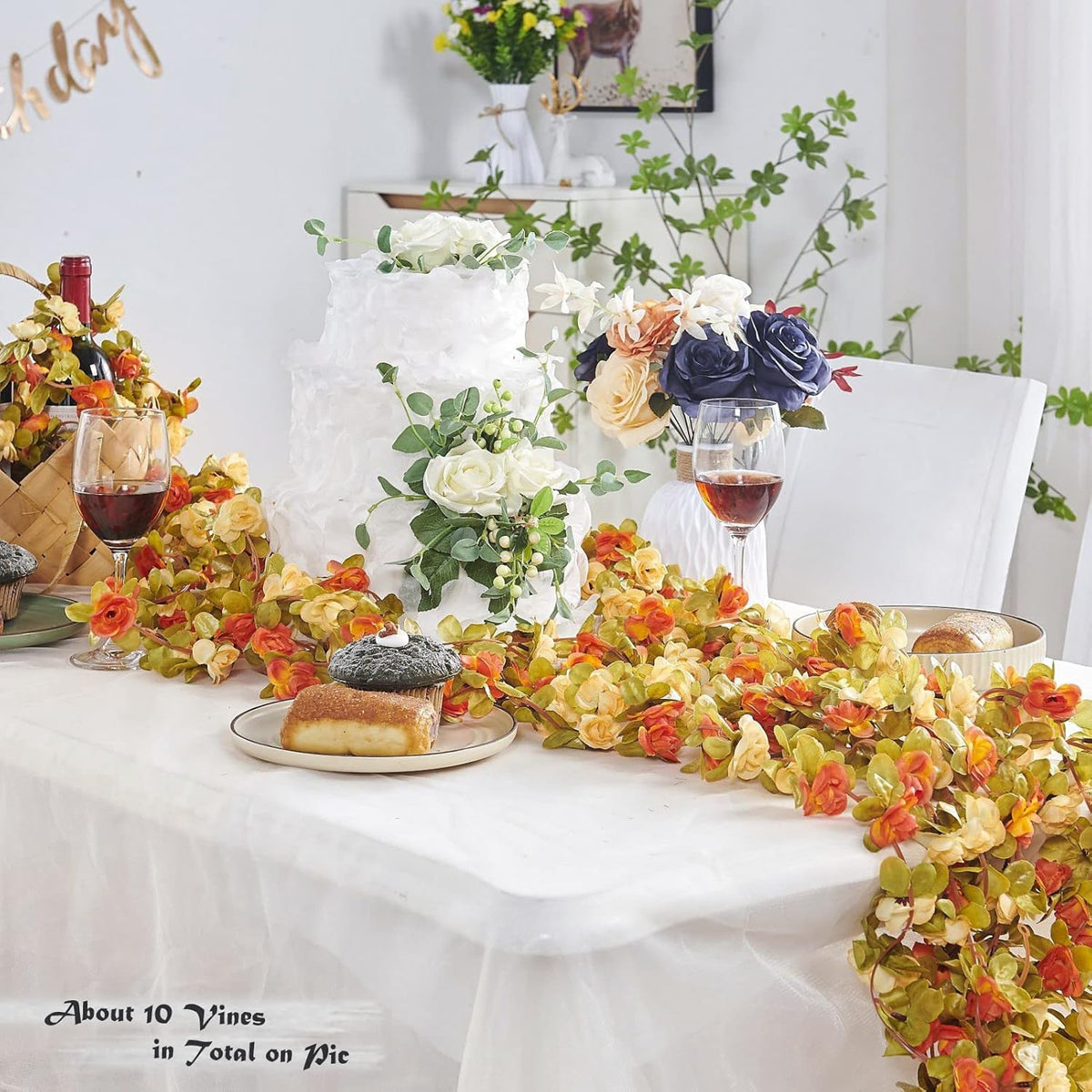 8 Pcs x 8.2 ft Flower Garland Artificial Rose Vine Flowers with Green Leaves Hanging Fake Roses