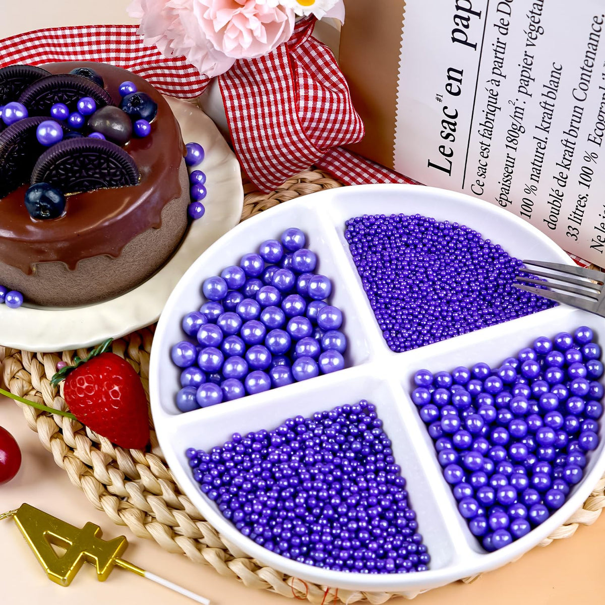 Dazzjoy Purple Edible Pearl Sprinkles, 150g/5.29oz, Purple Sprinkles for Cake Decorating, Cake