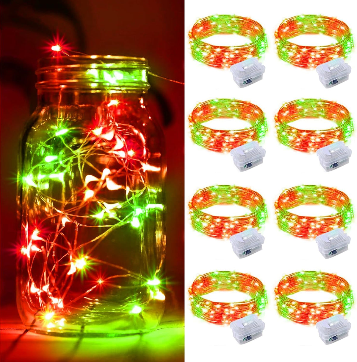 ZGWJ 8 Pack Christmas Fairy Lights Battery Operated, 7ft 20LED Mini Fairy String Lights Silver Wire