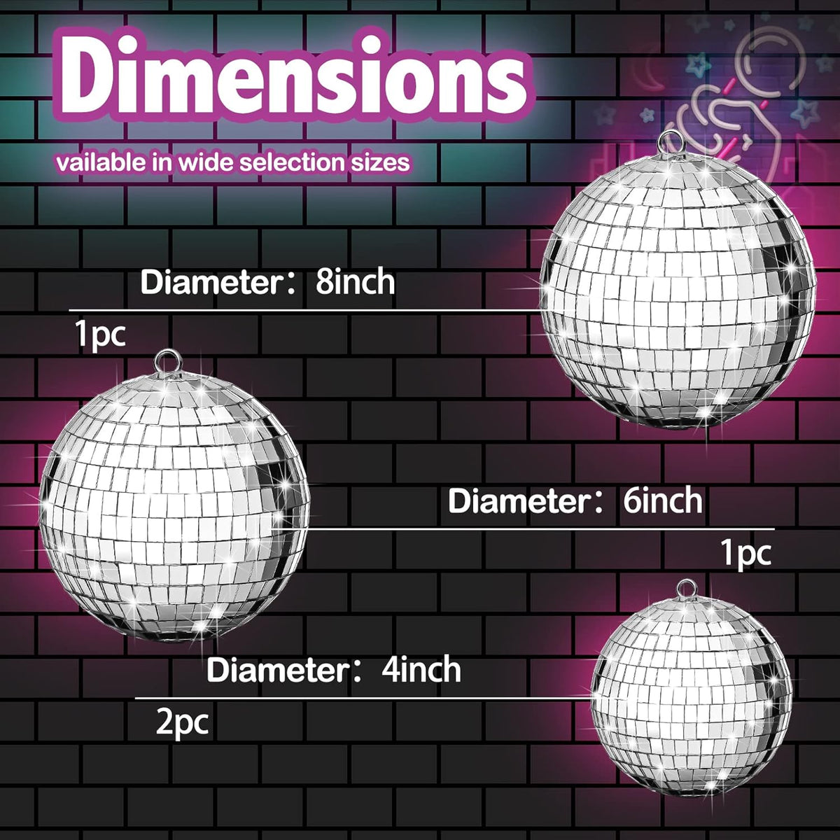 4 Pack Large Disco Balls Party Decoration Silver Hanging Reflective Mirror Ball Ornaments for