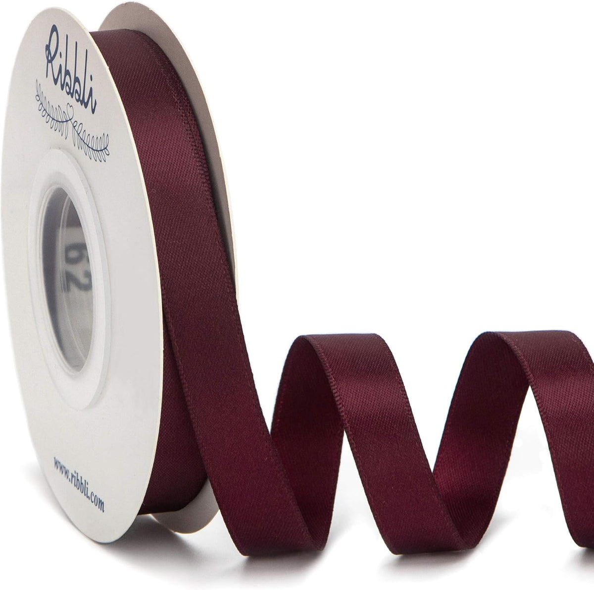 Ribbli Double Faced Burgundy Satin Ribbon,1/2” x Continuous 25 Yards,Use for Bows Bouquet,Gift