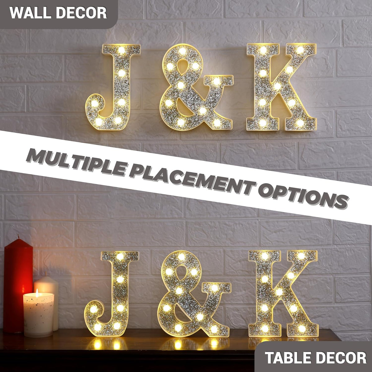 Marquee Light Up Letters, Glitter Silver LED Letter Lights Battery Powered Alphabet Letter Sign for