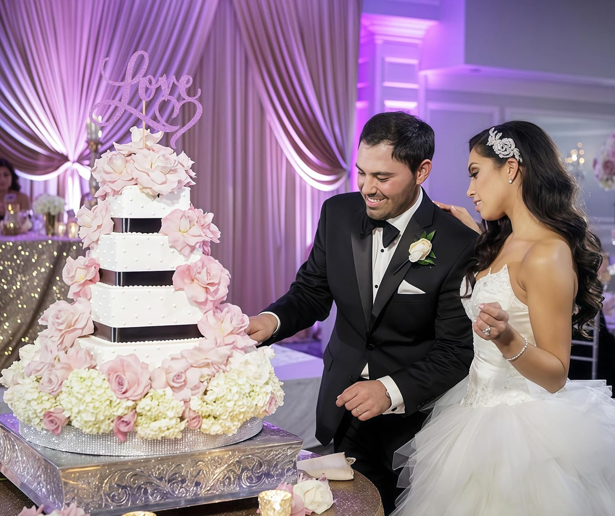 Love Cake Topper - Purple Glitter Paper Wedding Cake Decoration Supplies, Perfect for Bridal