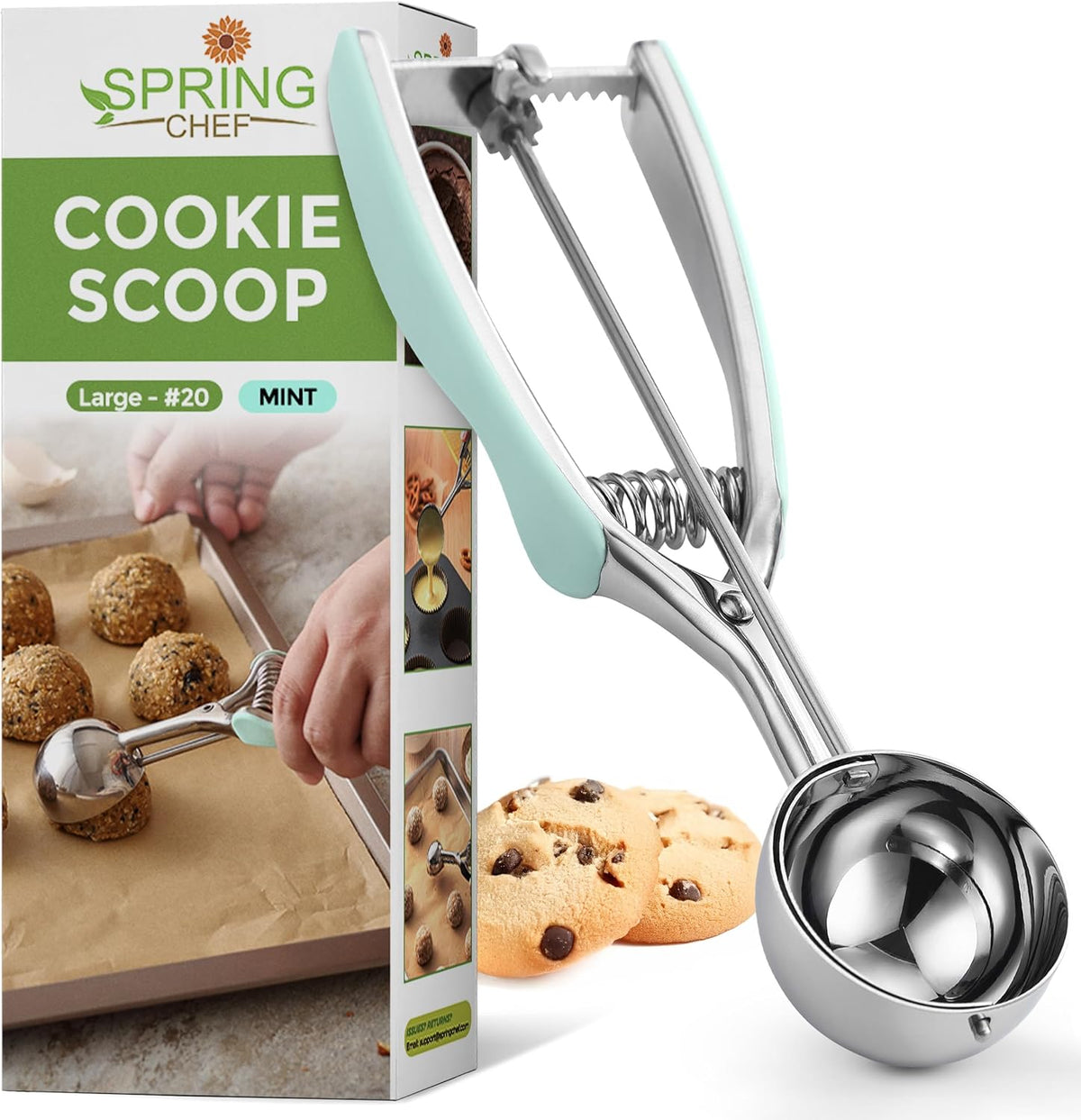 Spring Chef Large #20 Stainless Steel Cookie Scoop for Baking - Melon Baller - Multifunctional 2.93