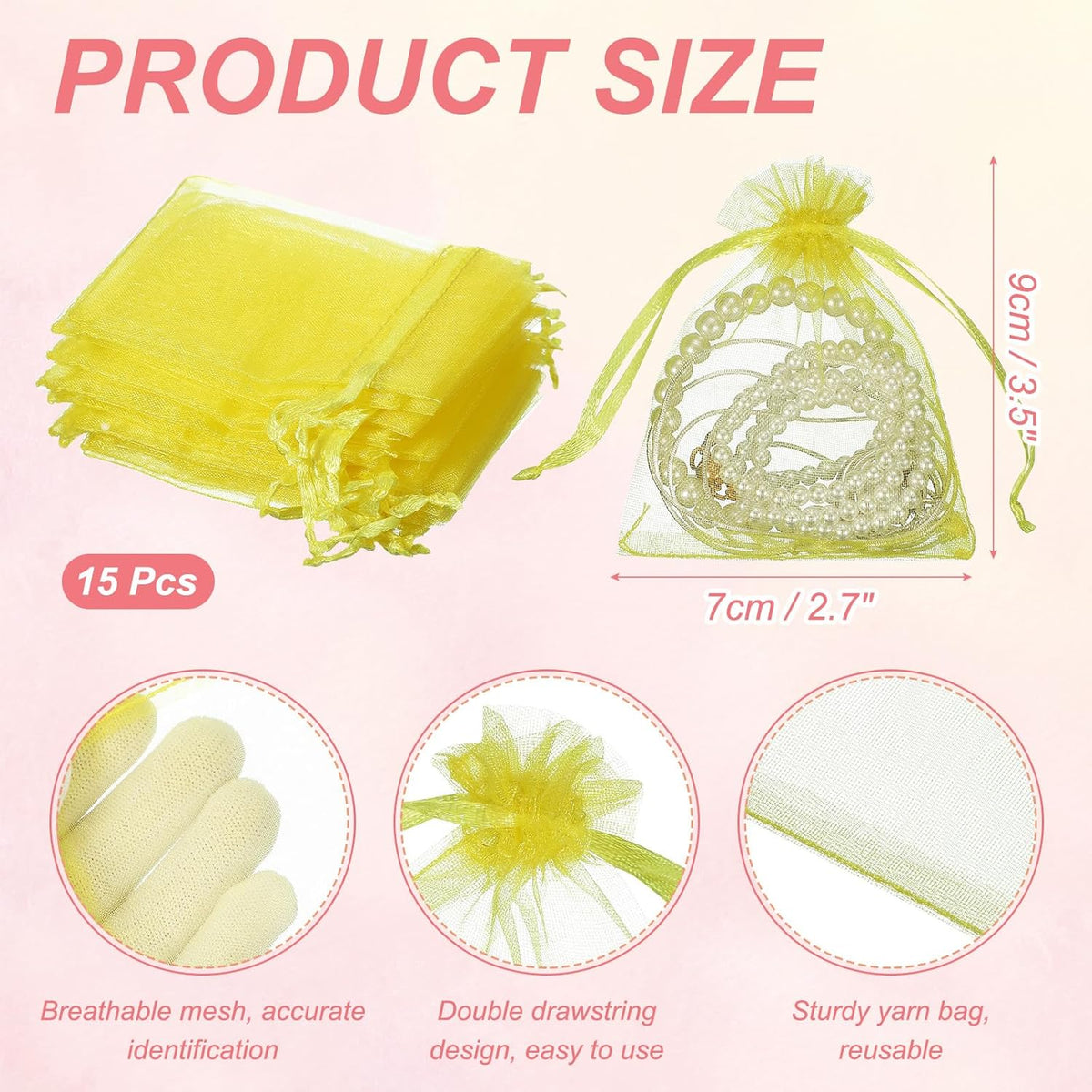 uxcell 50 Pcs Organza Gift Bags, 2.7x3.5 Inch Drawstring Pouches Jewelry Gift Bags, Small Wedding