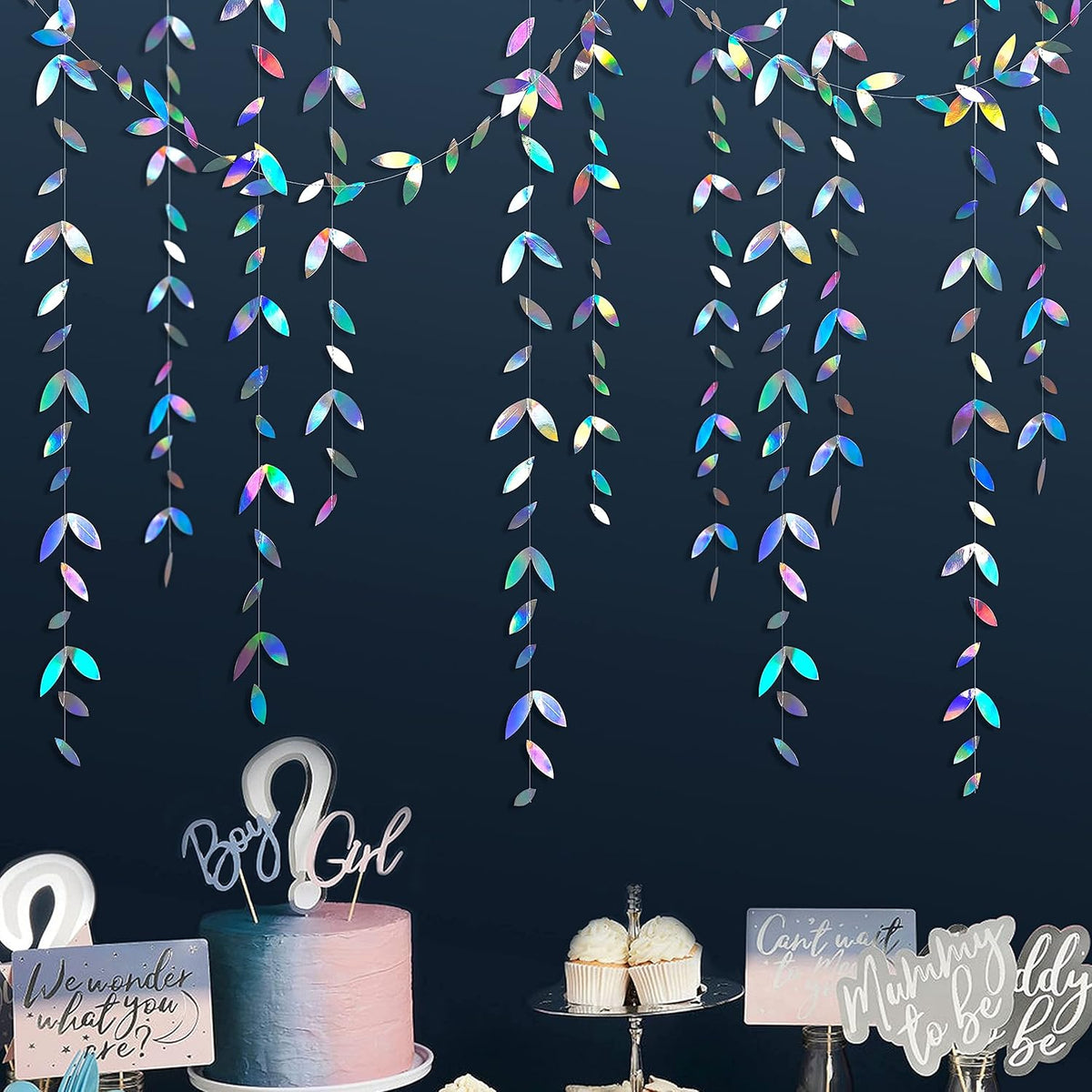 52Ft Iridescent Leaf Garland Holographic Paper Colorful Hanging Leaves Streamer Banner for Birthday