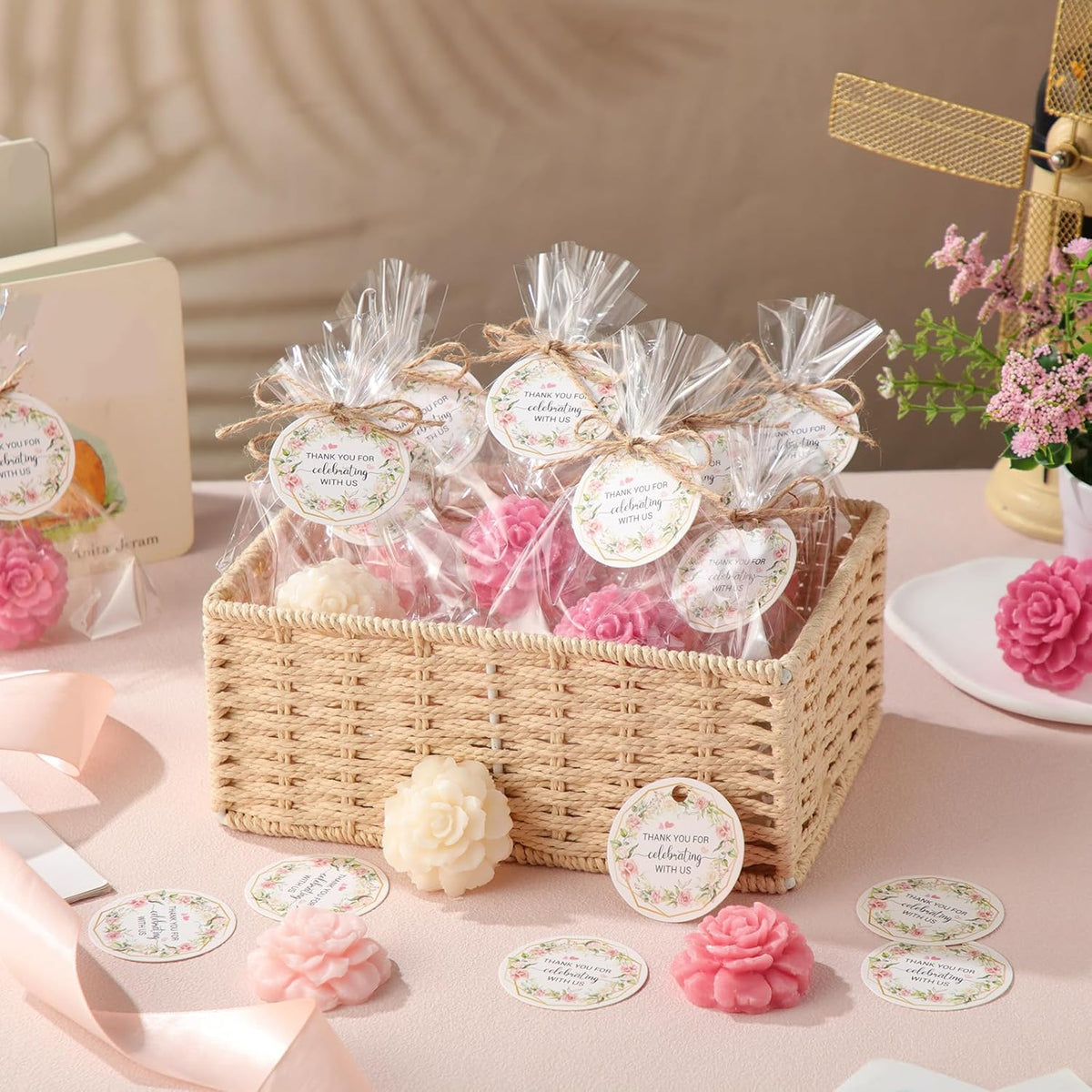 Demissle 20 Set Flower Mini Soaps for Guests Rose Soap Baby Shower Soap Favors with Thank You Tags
