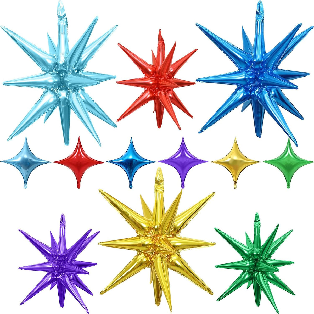 Colorful Star Balloons 12pcs, 27/22 Inch Foil Rainbow Star Explosion Balloons, Large Spike Mylar