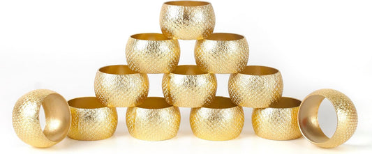 Gold Napkin Rings Set of 12 - Metal Heavy Duty Serviette Holders | Perfect for Dining Table