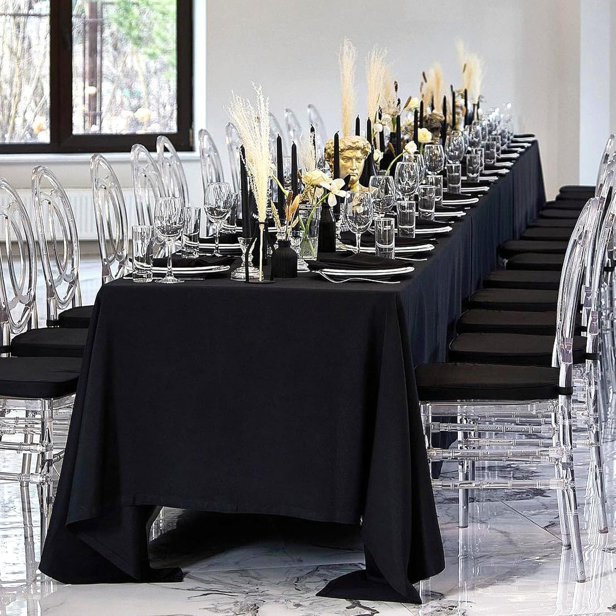 12 Pack Black Tablecloths 60 x 84 Inch Rectangular Table Cloths for Rectangle Tables 4ft, Wrinkle