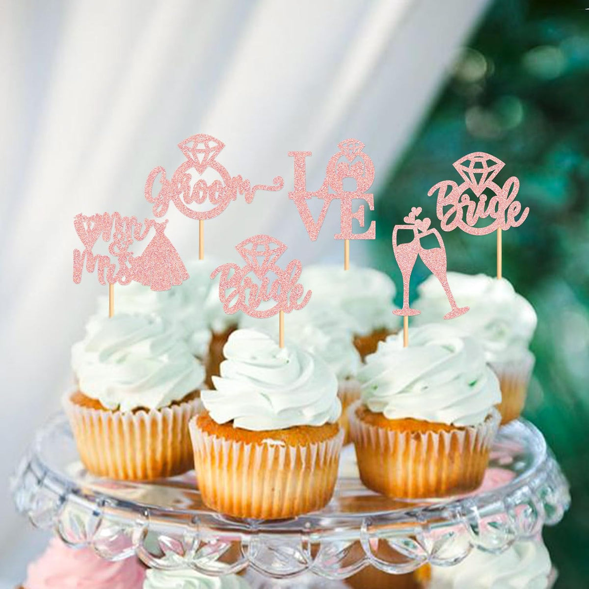 25 PCS Bride to Be Groom to Be Cupcake Toppers with Ring Dress Bridal Shower Cupcake Picks Wedding