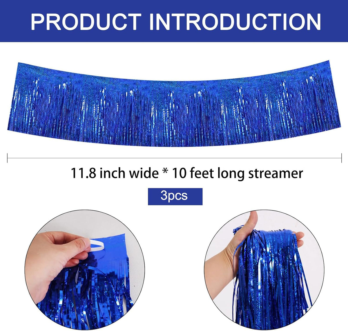 BEISHIDA 3 Packs Metallic Foil Fringe Garland Laser Blue Wall Hanging Tinsel Fringe Banners for Car