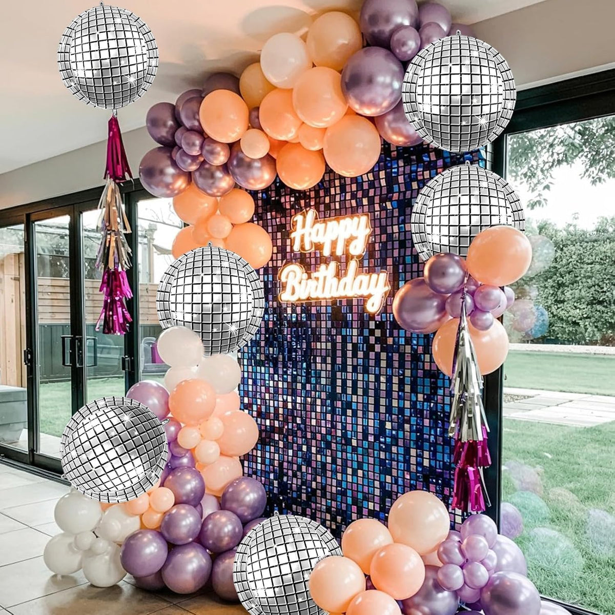6Pcs Giant 4D Disco Ball Balloons, Sparkle Silver Disco Party Decorations, 22 Inch Round Foil